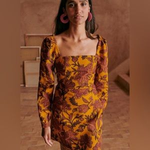 Sezane Carola Dress- Flowers On Ochre Print sz 6